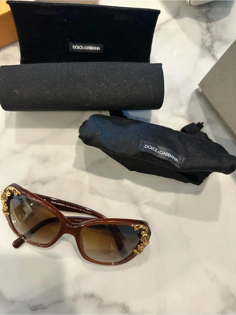 Dolce & Gabbana Brown Sunglasses with Gold Accent